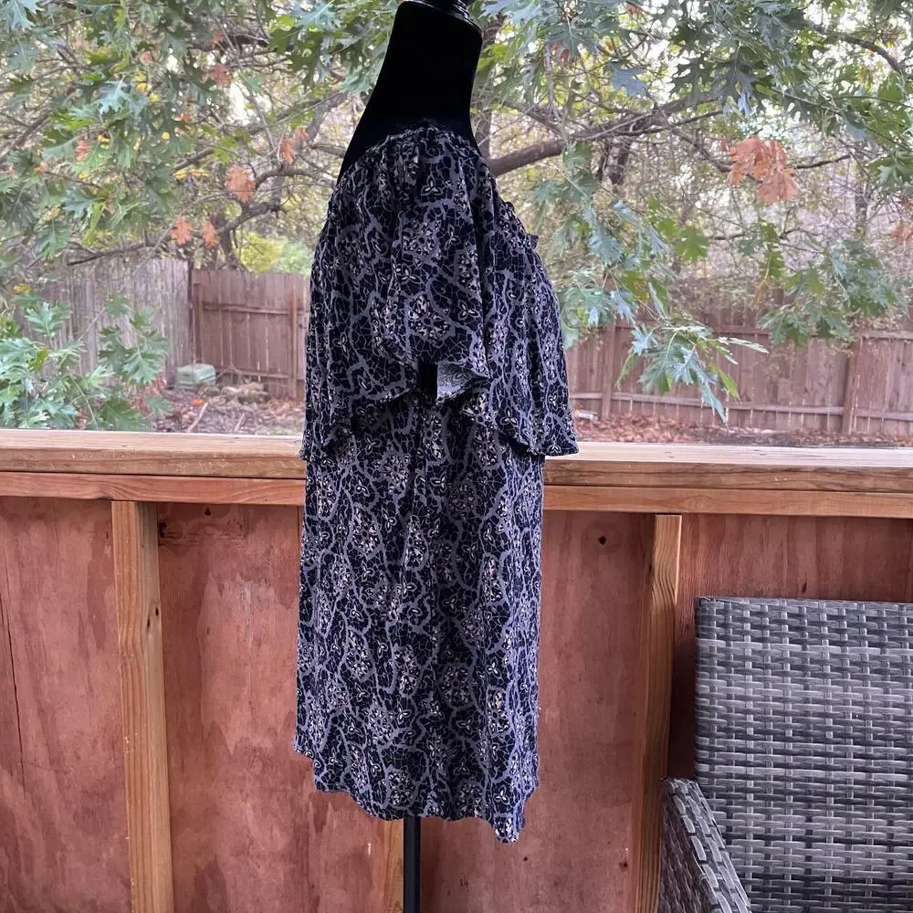 Free People Black And Grey Printed Tiered Tunic Top/Mini Dress Size S